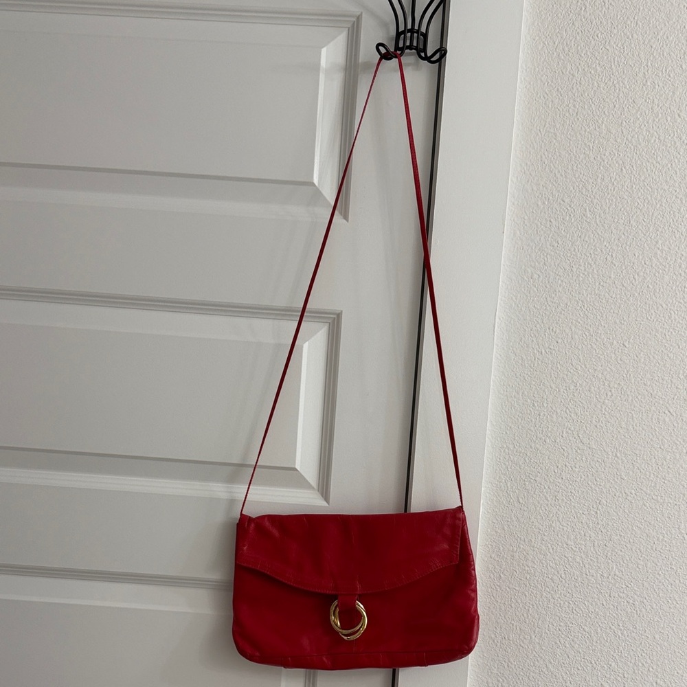 Amanda Smith Red Crossbody Bag with Gold Ring Detail